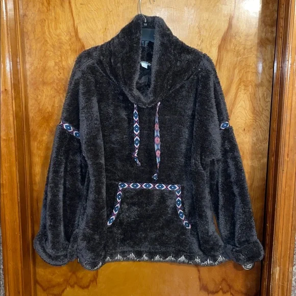 Sundance Mountain Loft Oversized Sherpa Fleece Pullover Cowl Neck Gray Size XS - Picture 11 of 12